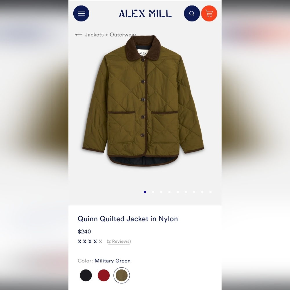 Alex Mill Olive Quilted Jacket Size Medium